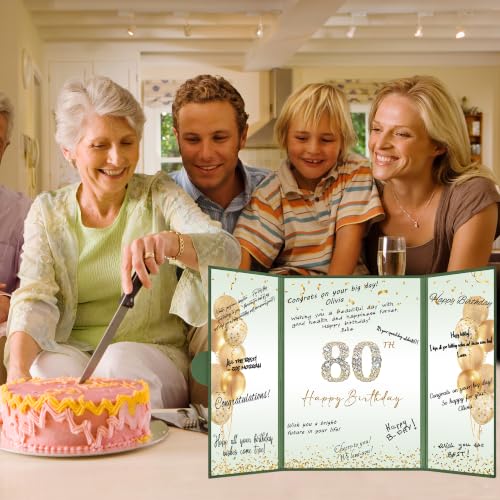 Image of DARUNAXY Green & Gold Happy 80th Birthday Alternative Signature Guest Book