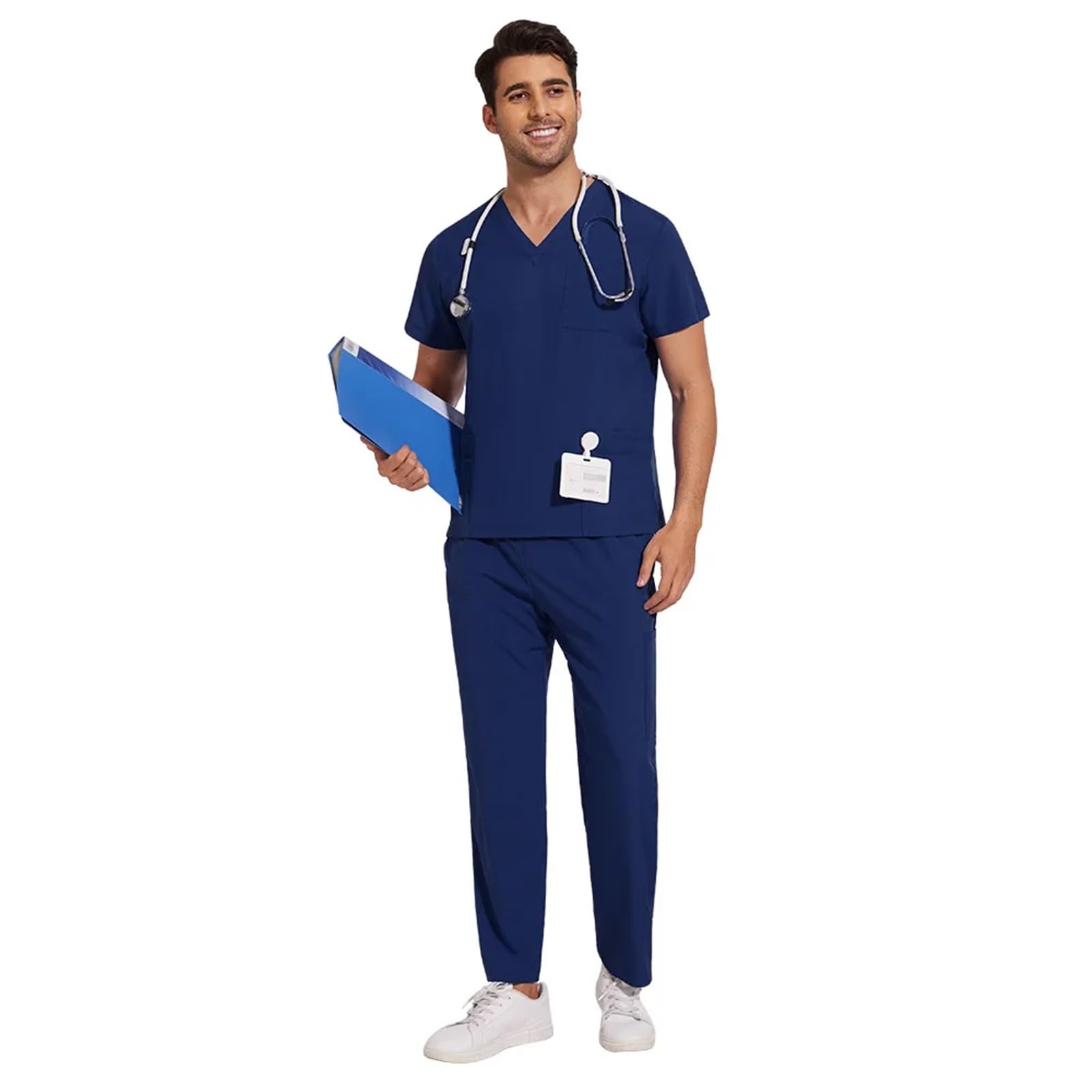 AHUFGN Nurse Scrubs Women Sanitary Dentist Medical Nursing Veterinary Surgical Uniform Men Work Wear Jogger Man Scrubs Set(Color 7,XXL)