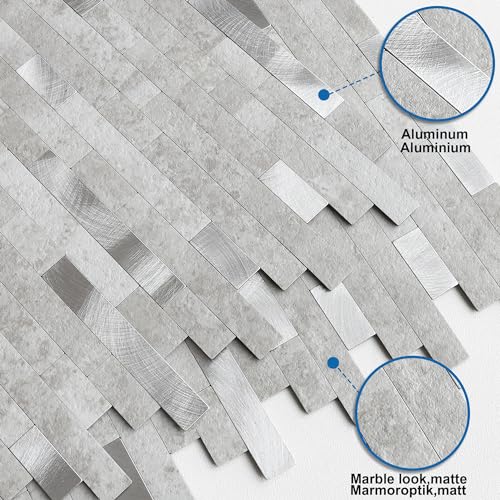 M MOFIT 3d Selbstklebende Fliesen Fliesenaufkleber Wandfliese Küche Mosaikfliesen Steinoptik Bad Wasserdicht(10 Matten,Zementgrau)