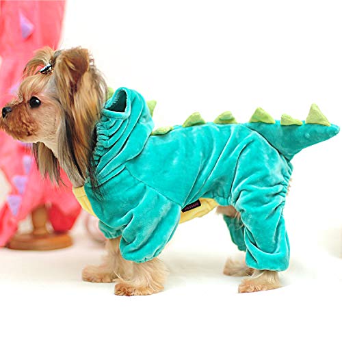 Halloween Costume for Pet Dog Cat Dinosaur Plush Hoodies Animal Fleece Jacket Coat Warm Outfits Clothes for Small Medium Dogs Cats Halloween Cosplay Apparel Accessories (X-Large, Green) - Thumbnail 3