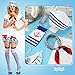 BOARDFEB 3 Pcs Yacht Sailor Costume Set, Sailor Cap Scarf Stockings Yacht Captain Hat Boat Costume for Women Captains Dressing Up Party Halloween Party