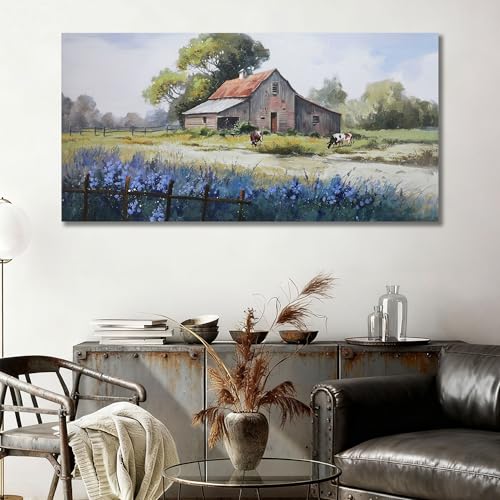 Ardemy Farm Cow Large Canvas Wall Art Vintage Barn Bedroom Wall Decor Living Room Farmhouse Picture Painting Artwork Home Office Oversize 58"x29" by Ardemy - Image 2