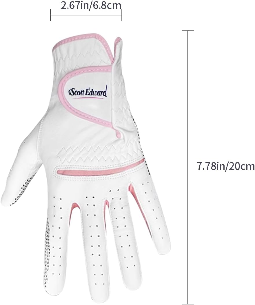 Scott Edward 1 Pair Leather Women's Golf Gloves Both Hand or 2 Pack Left Right Hand, Ladies Sports Gloves, Non-Slip Wear-Resistant Gloves, Breathable, Soft, Enhanced Grip and Comfort (Pink) - Image 4