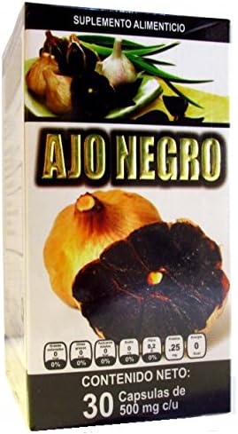 AJO Negro con Jengibre, Black Garlic with Ginger, 30 Capsules 500 mg ea. Dietary Supplement.