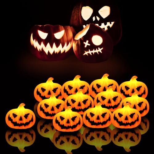 Image of 12PCS Halloween Decor Candle for Indoor Home Decoration, Mini Flameless Jack-o'-Lantern Pumpkin Candle for Halloween Party Gifts Table Spooky Decor, Ghost Face Spooky Tea Light