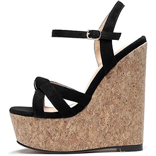SAMMITOP Women's Open Toe Platform Heels Wedge Sandals Ankle Strap Sandals Block High Heels Platform Wedge Sandals Party Shoes