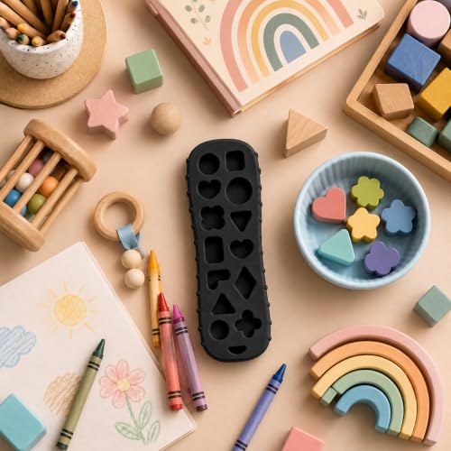 Image of CHICAGOZONE Premium Baby Silicone Teether Ring Toy - BPA Free Soft Teething Toy for Infants, Multi-Texture Sensory Chew Toy, Easy Grip Teether for Babies 3-12 Months, Cute Animal Design (Multicolor) (BLACK REMOTE)
