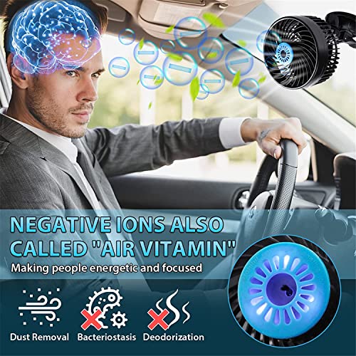 12V 6” Electric Car Fan,Car Cooling Fan With Suction Cup,360 Degree Adjustable Car Fan With Air Purification Function&Speed Control,Quiet Vehicle Fan For Truck Van Suv Rv Boat #TOP6