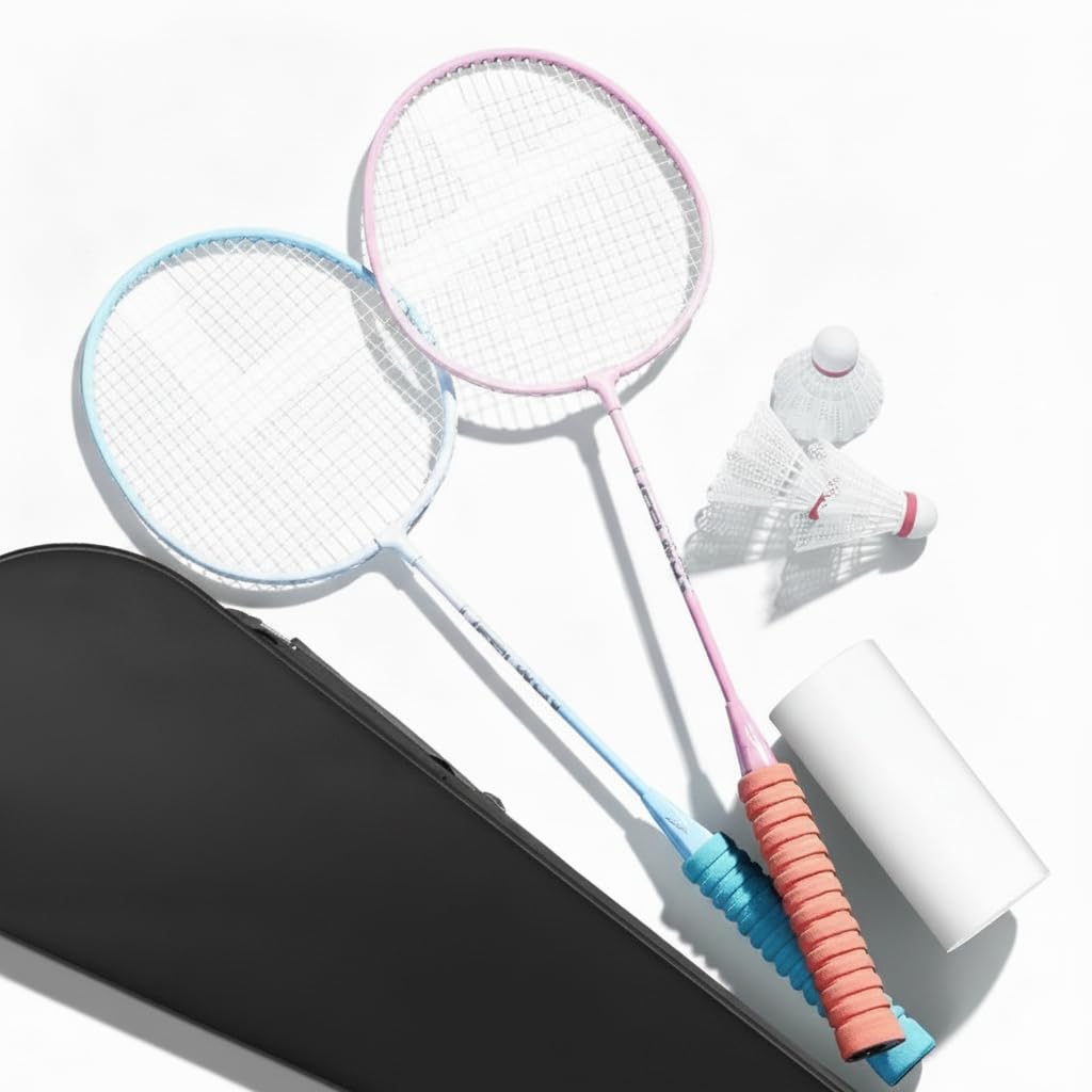Badminton Set Complet, Raquettes Badminton en Alliage d'Aluminium, Volants & Housse Transport, Cadre Brise-Vent pour Débutants