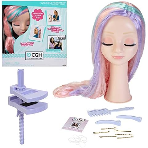 CGH Cute Girls Hairstyles! Wig with Styling Head - Straight Multi-Color Hair Cover