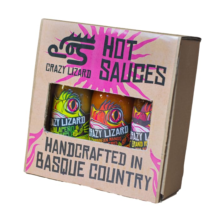 CRAZY LIZARD - Pack de regalo 3 Salsas Picantes originales 125 mL - Diferentes intensidades - 100% Naturales, Veganas, sin gluten. Pack regalo gourmet picante - Sabores únicos y exóticos.