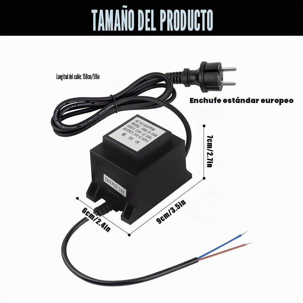 Transformador 220V a 24V, AC/AC 50W, IP68 Impermeable, Fuente Alimentación 24V para Iluminación LED y Bombas de Estanque