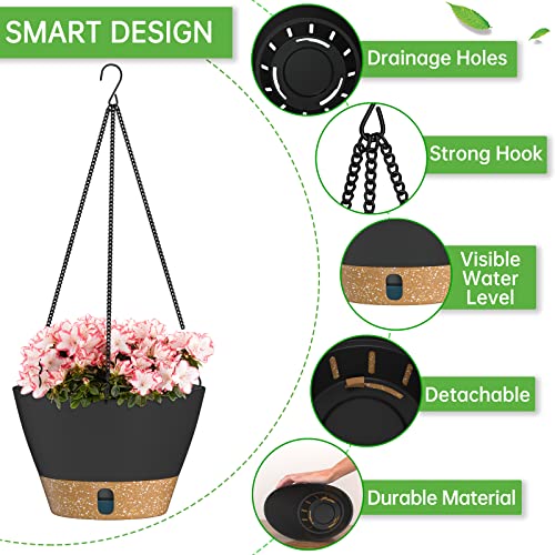 Zmtech 2 Pack 10 Inch Hanging Planters With Visible Water Level Tray Self Watering Plant Pot With Drainage Holes And Removable Saucer Plastic Flower Pot For Indoor Outdoor Plants (Gray) #TOP2