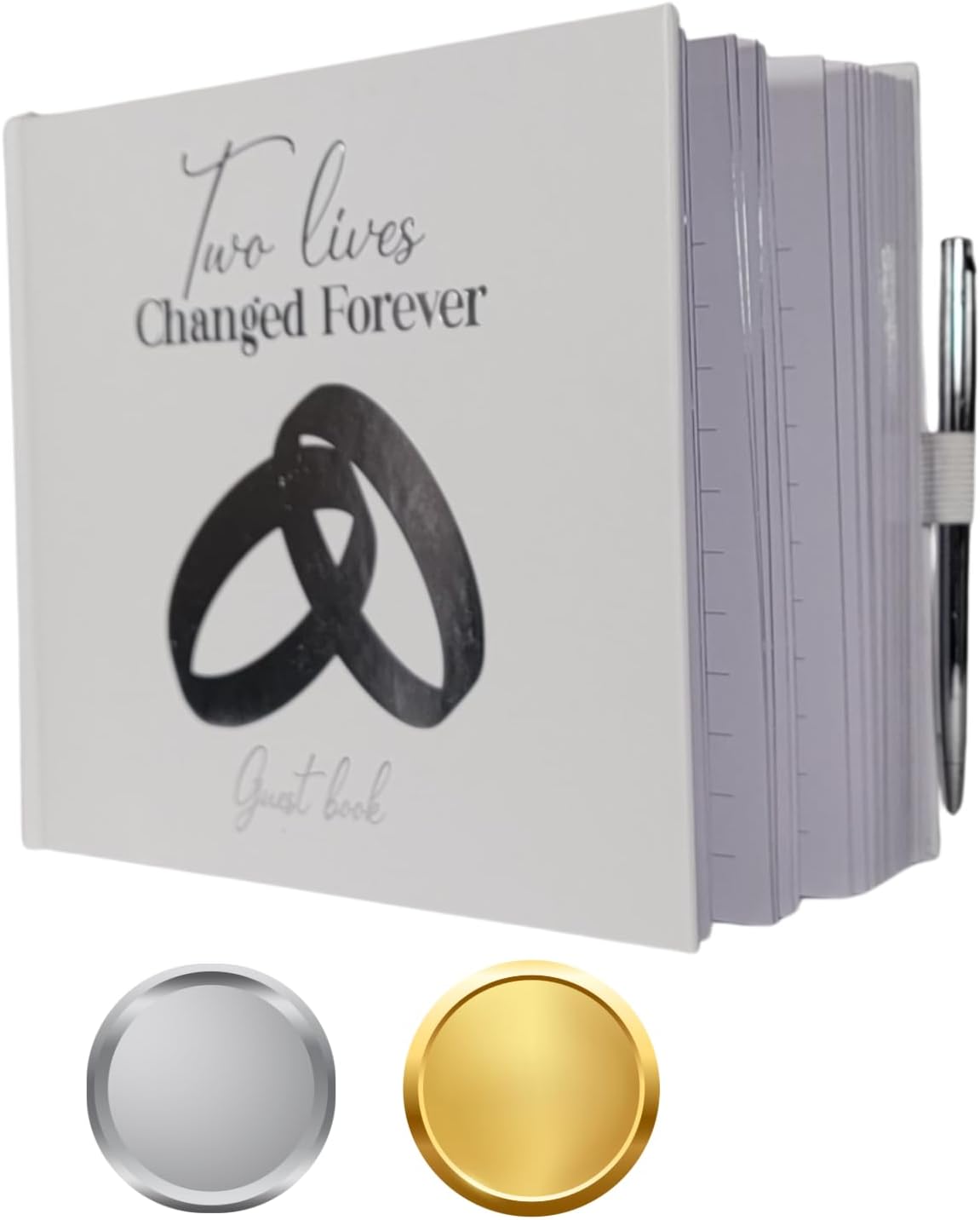 Wedding Guest Book - 100 Pages Wedding Reception Book w/Gold or Silver Foil Design – Wedding Planner Book for Guest Names, Addresses & More – Guest Book for Party Includes Pen & Keepsake Box (Silver)