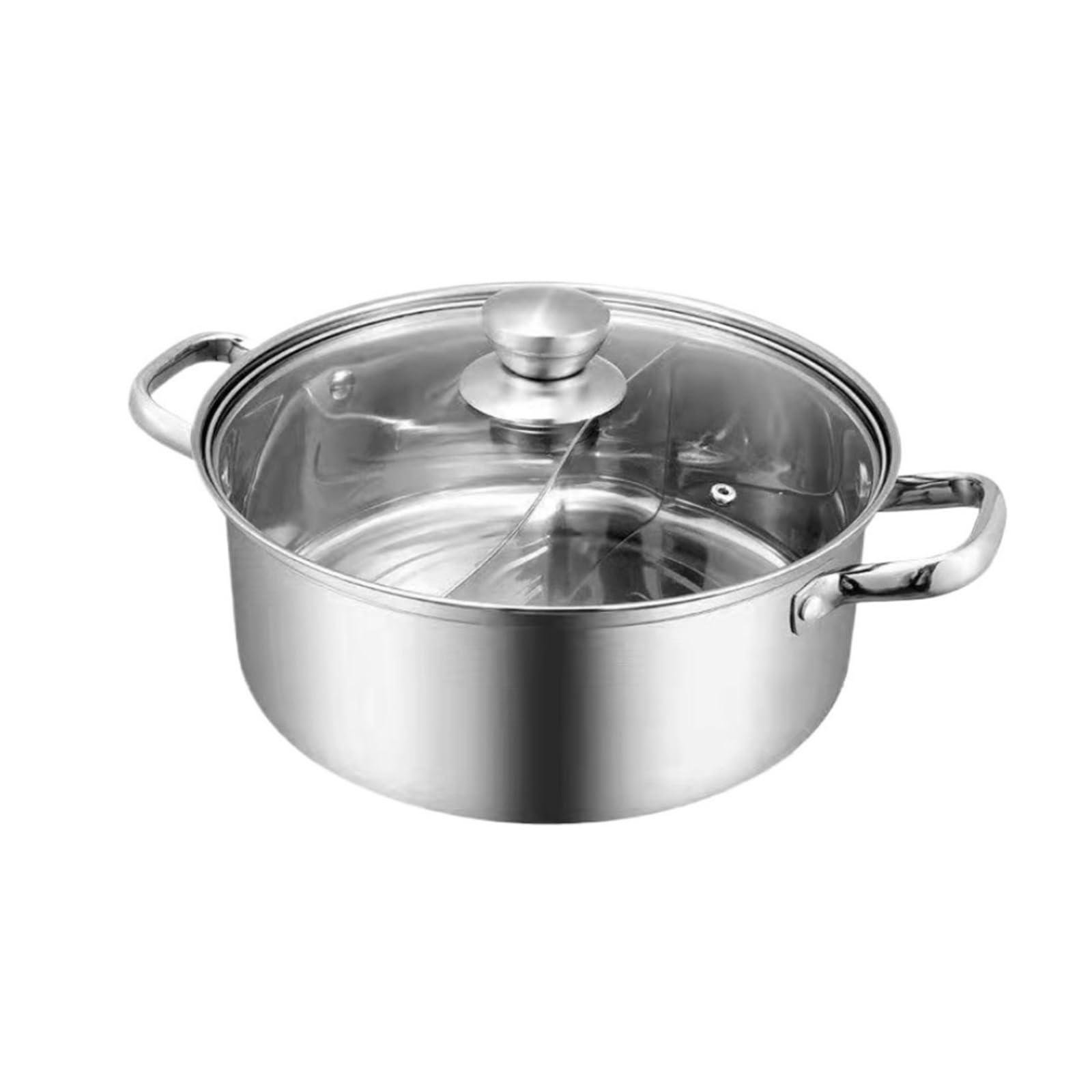 asdchZen Chinese Hot Pot Stainless Steel Hot Pot With Divider Double-Flavor Shabu Shabu Pot With Soup Cookware Charcoal Kitchen Cooking Pot,Silver,26cm