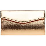 Caspar TA426 stylisch elegante Damen Metallic Clutch Tasche Abendtasche mit langer Kette, Farbe:roségold, Größe:One Size