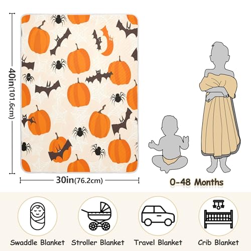 Burbuja Cute Bats Pumpkins Baby Blanket for Boys Girls, Nursery Soft Warm Swaddling Receiving Baby Blankets, 30x40 in Toddler Blanket3