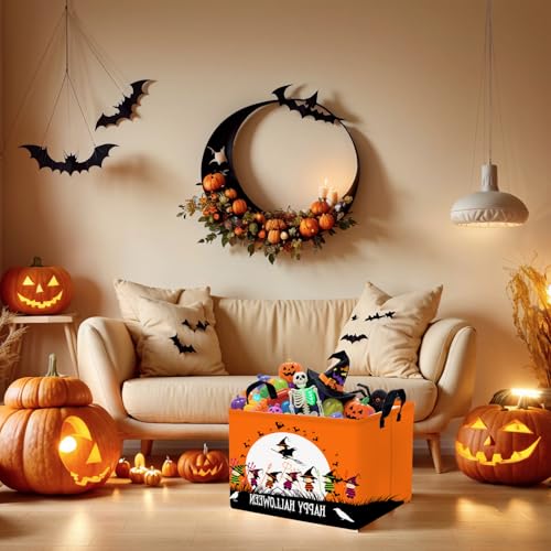 Image of Halloween Basket Gift Cute Pumpkin Ghost Parties Decor Kid Trick or Treat Basket for Boys and Girls Rectangular Storage Bin Box (Witch)