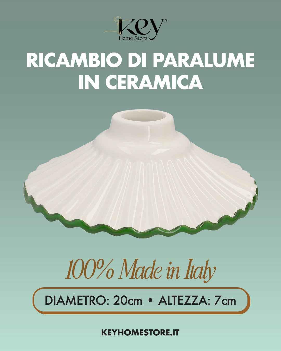 KEYHOME | Paralume in Ceramica Bianca con Bordo Verde