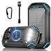 Solar Charger 10000mAh, Portable Solar Power Bank IPX4 Waterproof Outdoor Travel Qi Wireless Solar Panel Charging External Battery Pack with DC5V/2.1A USB Output/Type-C Input/Dual Flashlight/Compass