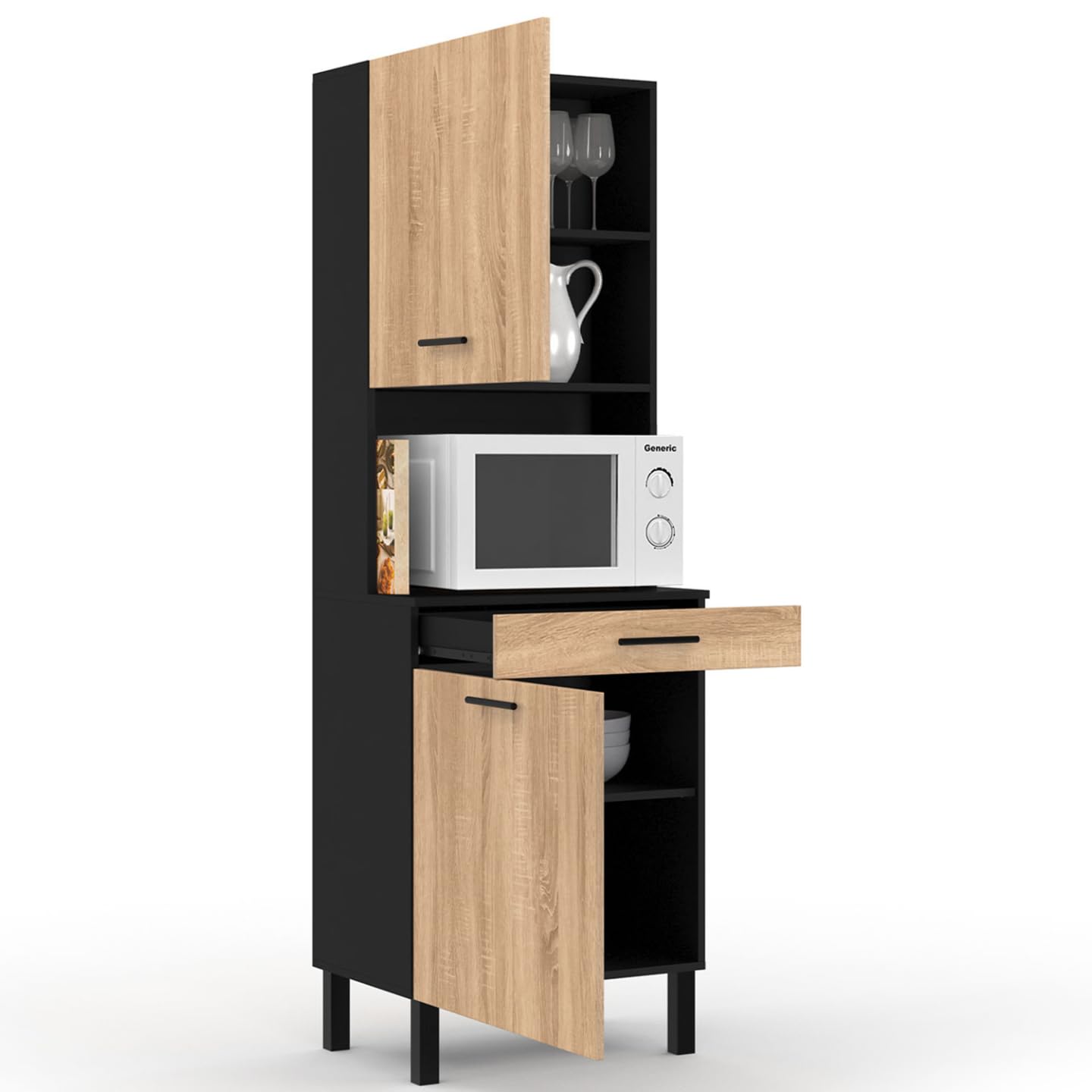 IDMarket - Buffet de Cuisine 60 cm CINA Noir et façon hêtre