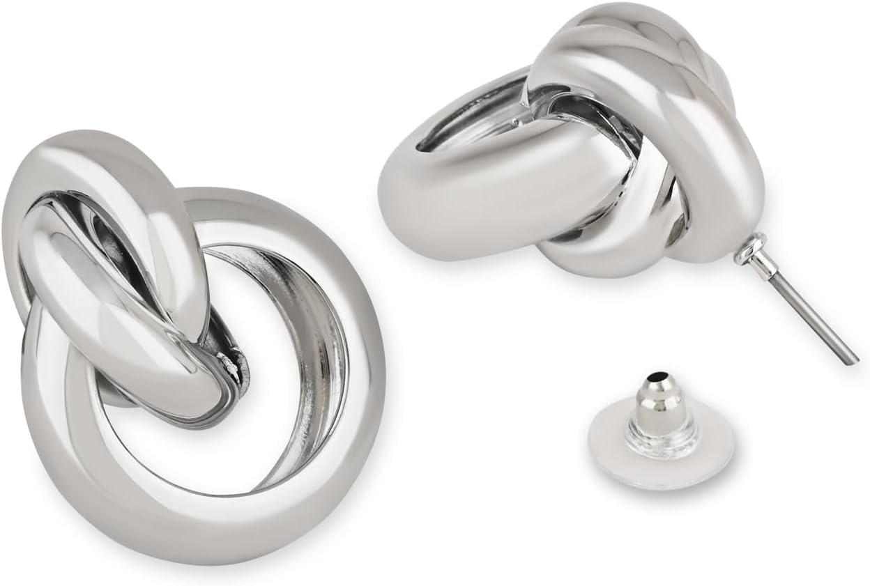 I Jewels Silver Statement Geometric Earrings for Women Girls Trendy Chunky Gold Knot Link Drop Dangle Earrings Fashion Jewelry Gift - Image 6