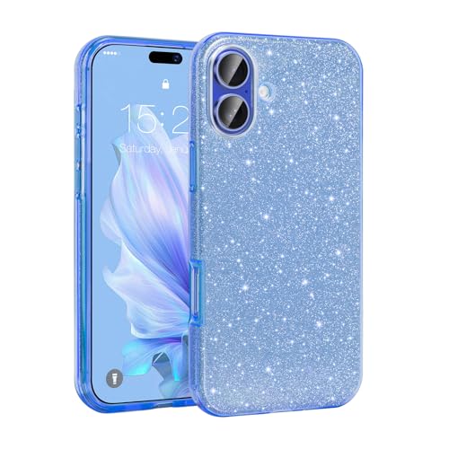 MATEPROX Compatible with iPhone 16 Case[2024], Glitter Bling 3-Layer Shockproof Anti-Scratch Cover 6.1'' for Girls Women,Trendy Sparkle Protective Cases for iPhone16-Blue by MATEPROX - Used condition - US$8.82