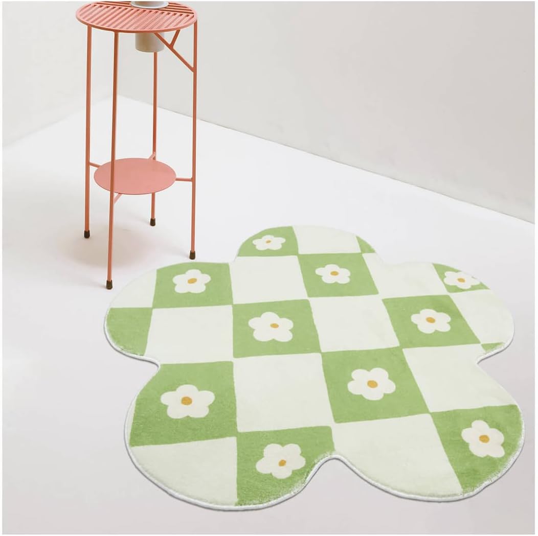 NIOKIT Thick Luxury Fluzzy Plush Irregular Floral Bath Rugs for Girls,Shaggy Kawaii Cartoon Ultra Soft and Absorbent Microfiber Bathroom Carpets,Bedroom Living Room Area Rug Bathtub 32" x 32"