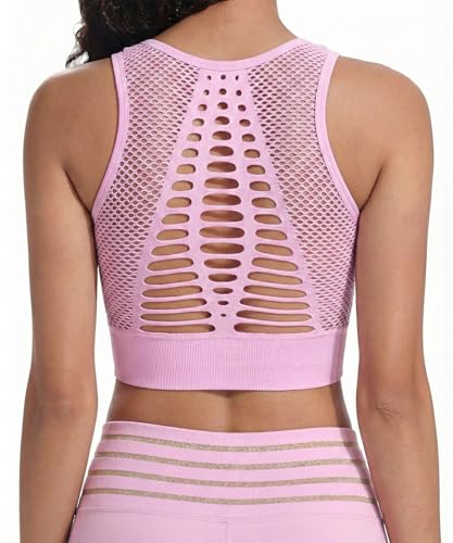 Image of SEASUM Women's Longline Sport Bra Seamless Yoga Crop Top Medium-Low Support Workout Bra