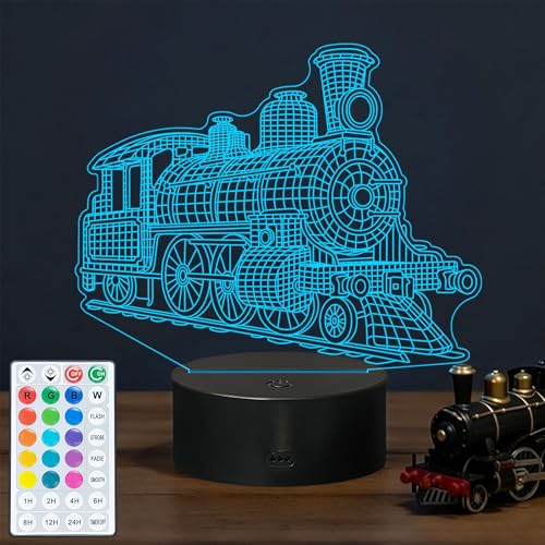 ARERG Train Night Light for Boys, 3D Train Lamp with Remote Control, Kids Room Decor, Birthday & Christmas Gifts for Boys
