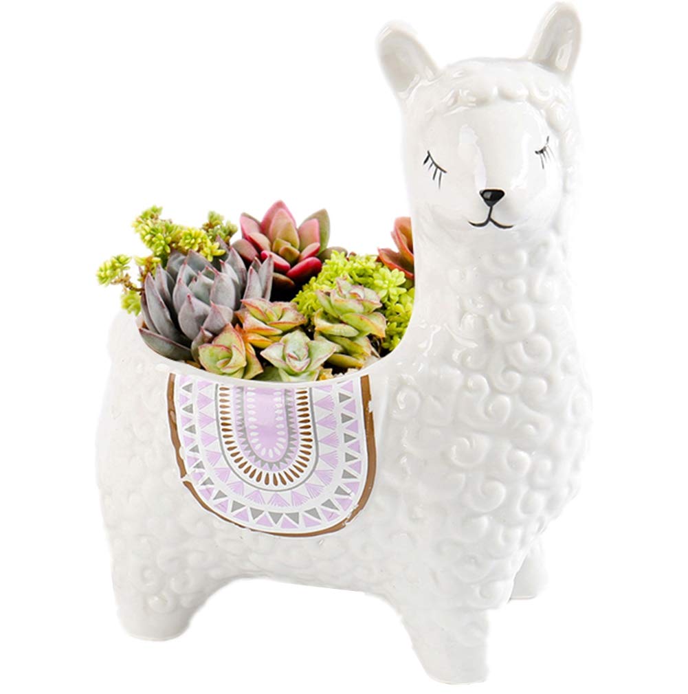 NTPHNB Cute Alpaca Succulent Pots Ceramic Planter Small Cactus Flower Pot White