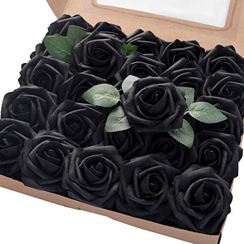 Floroom Artificial Flowers 25pcs Real Looking Black Foam Fake Ros...