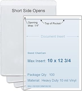 10 x 12 3/4 Vinyl Plastic Sleeve, Set of 100, Short Side Opening, Extra Heavy Duty 10 mil Crystal Clear Vinyl