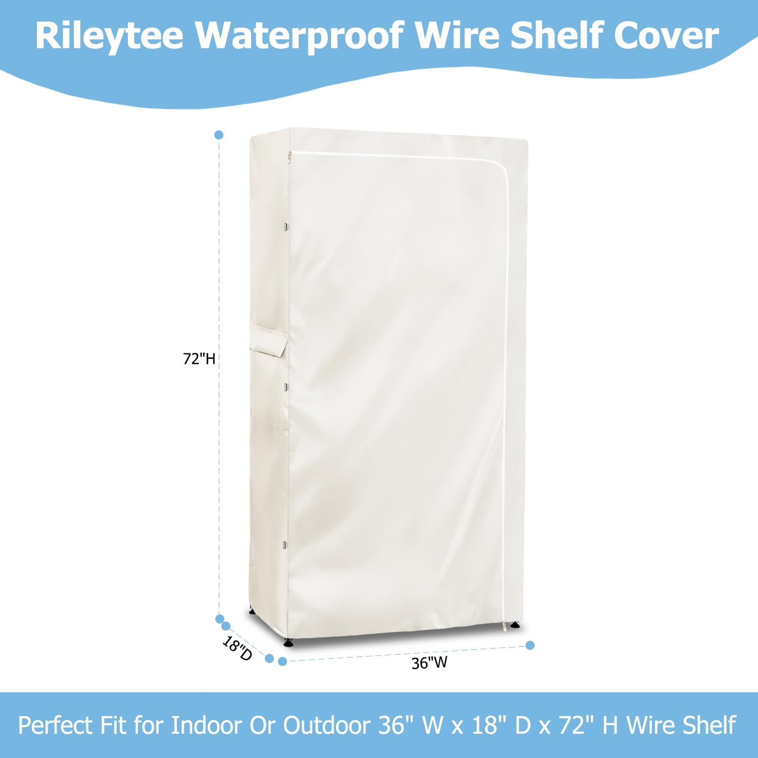 Rileytee Wire Shelf Cover,Heavy Duty 600D Dustproof Waterproof Shelf Covers for Wire Shelving,Outdoor Storage Rack Cover for Wire Rack with Zipper,White,36"W x 18"D x 72"H