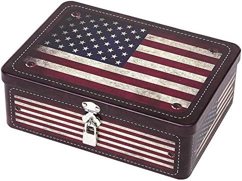 MyGift Decorative Storage Box, Retro Style American Flag Tin Metal Keepsake Box with Lid and Padlock