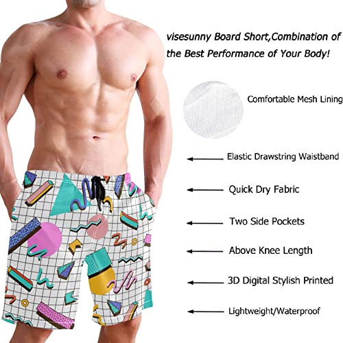 visesunny Bright 80s Checkered Pattern Men's Swim Trunks Quick Dry Bathing Suits Beach Swim Shorts3
