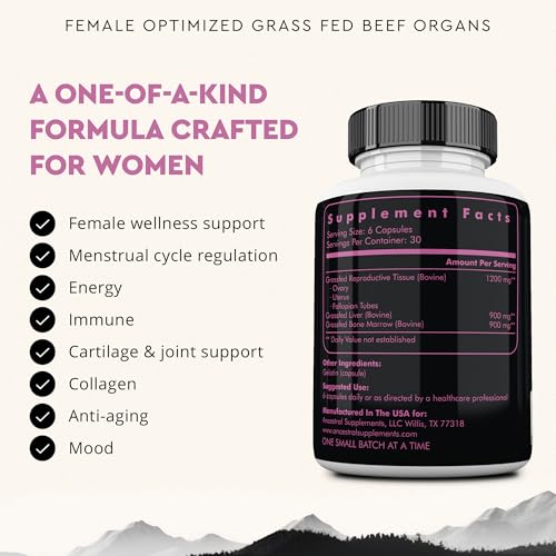 Image of Beef Organ Supplement for Women - Supports Hormone Balance, Energy & Wellness - Grass Fed, Pasture Raised Superfood - Liver, Heart, Kidney, Bone Marrow - Collagen, CoQ10, B12 - Female Support Blend