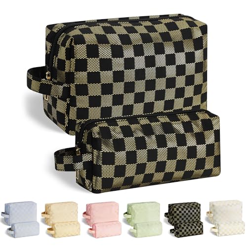 YOOLIFE Gifts for Women, Travel Makeup Bag Checkered Cosmetic Bag Sister Gifts Cute Makeup Bag Checkered Pouch Bridesmaid Proposal Gifts Birthday Gifts Teen Girl Gifts Friend Gifts Black Makeup Bag