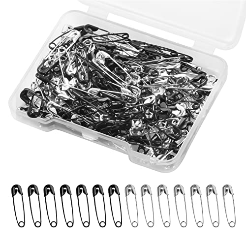 120Pcs Safety Pins With Clear Case, Mini Metal Safety Pins, 19Mm Assorted Safety Pins Small Black & Silver Safety Pins Nickel Plated Stainless Steel Safety Pins For Clothes Sewing Handicrafts Jewelry #TOP27