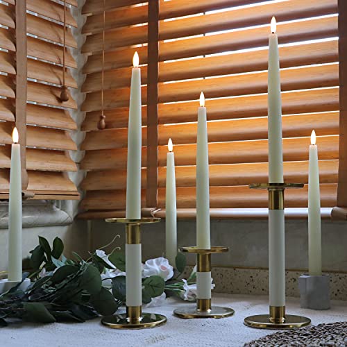Image of Rhytsing 11.4 inch Flameless Taper Candles with Timer Function, Battery Operated Dinner Tall Candlestick Rustic Wax, Warm White LED, 2 Remotes Included - Set of 6 (Ivory)