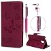 Produktbild iAdvantec Wiko Lenny 5 Hülle Case, Filp PU Leder Wallet Handyhülle Flipcase : Bookstyle Schmetterlingsprägung Tasche Brieftasche Schutzhülle in Rose Rot + Anti Staub Stöpsel + Stylus