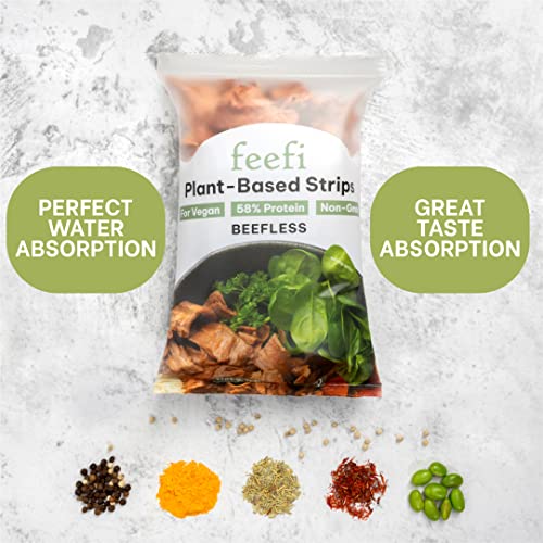 Feefi Plant Based Protein Organic Strips - Beef Texture High Protein Soy Beans, Vegan Meat Substitutes - 58G Protein Per Serving, Non-Gmo – 8.8Oz, 1 Pack #TOP3