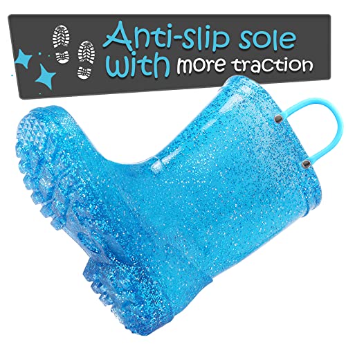 K Komforme Kids Rain Boots, Waterproof Light Up Boots With Easy-On Handles 3 Bright Blue #TOP4