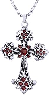 PINK TOWN Cross Necklace for Women Men Baroque Rhinestone Cross Pendant Necklace Vintage Titanium Steel Cross Pendant Necklace Christmas Halloween Birthday Party Costume Jewelry