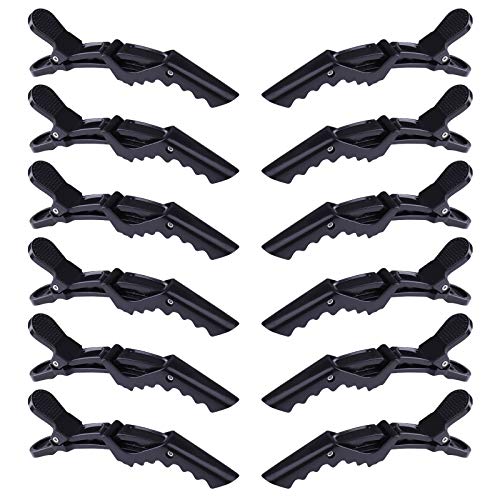 Glamfields 12 Pcs Alligator Hair Clips For Styling Sectioning, Non-Slip Grip Clips For Hair Cutting, Durable Women Professional Plastic Salon Hairclip With Wide Teeth & Double-Hinged Design Black #TOP20