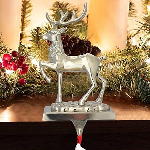 NaTursou Sliver Reindeer Christmas Stocking Hanger Metal Fireplace Stocking Hanger, Holiday Christmas Decorations for Fireplace…