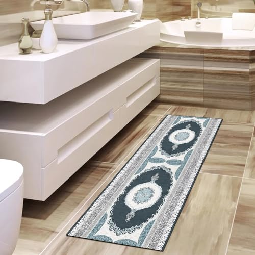 Alfombra de pasillo verde de 90x280 cm lavable y antideslizante 4