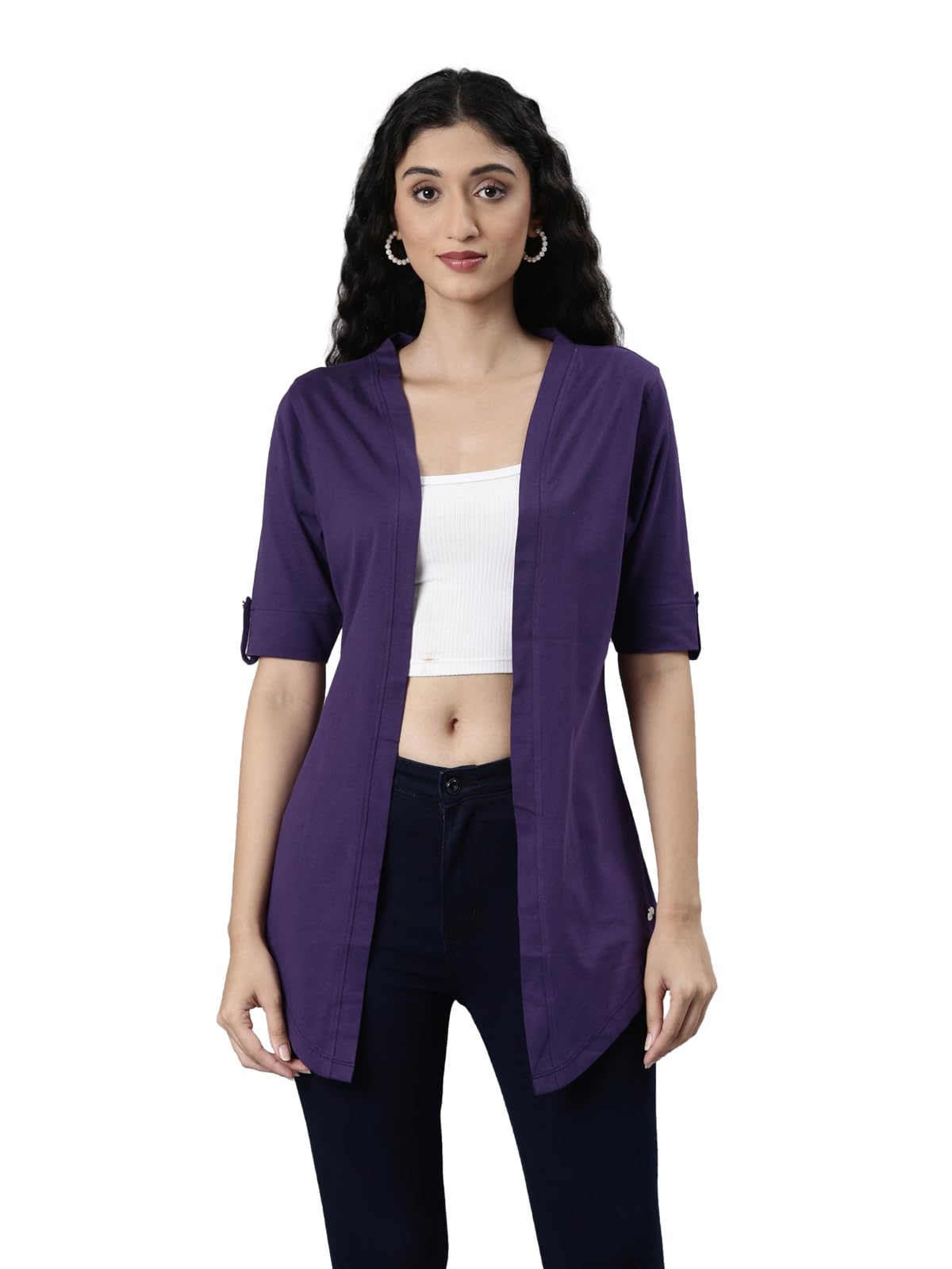 twin birds Solid Shrug top for Women | Foldable Sleeves with Buttons | Cotton-picture-25