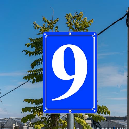 Image of Premium Aluminum Number Signs 9, Metal 12 inch X 8 inch Blue Numbered Signs Outdoor for Parking Lots, Floor, Dock, Court, Aisle, Field, High Visibility, No Fade, Weather-resistant
