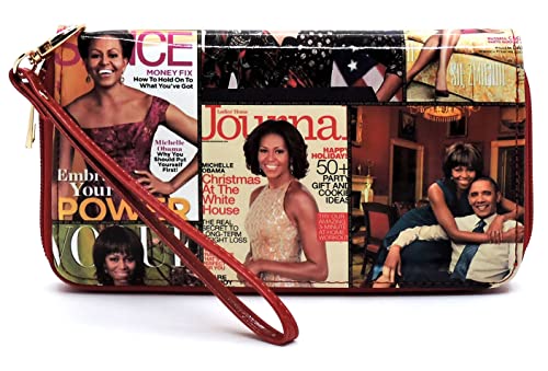 Bolso tote transparente con estampado de portada de revista de Michelle Obama, 3 en 1 (bolso y billetera), cuero vegano sintético, cierre con cremallera, acabado dorado miniatura 6